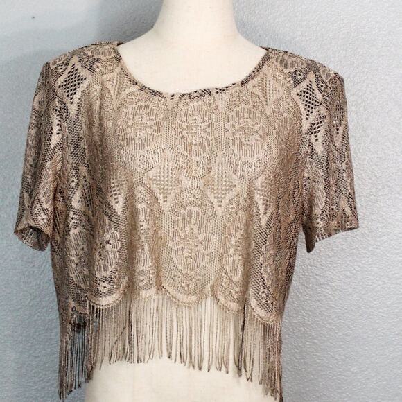 Rare Giorgio Sant'Angelo Designer Lace Fringe Crop Top Size 14 - Picture 1 of 10